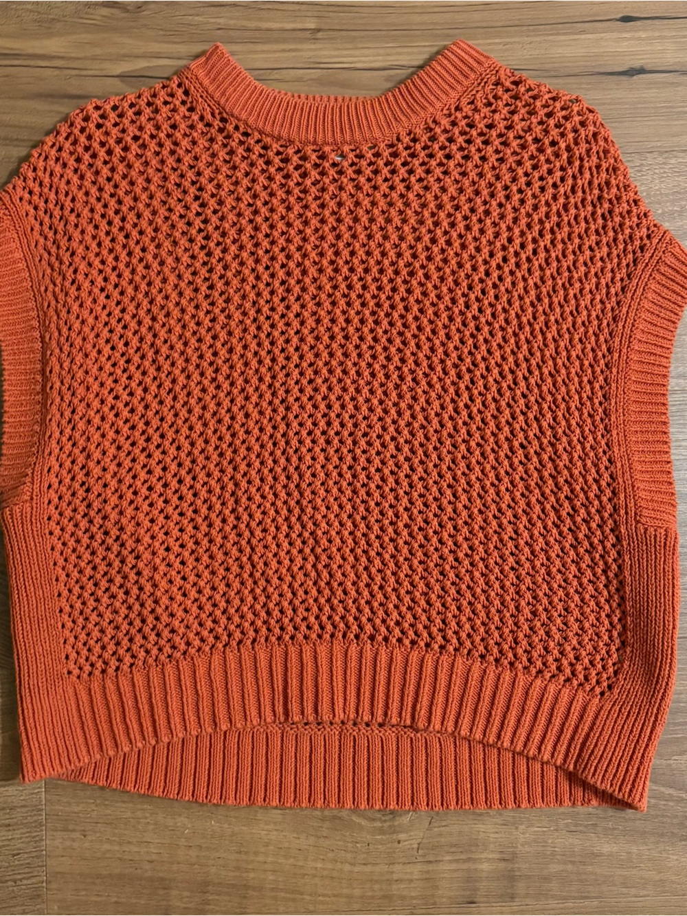 Open-Knit Short Sleeve Sweater Vest in Rust - Picture 3 of 6